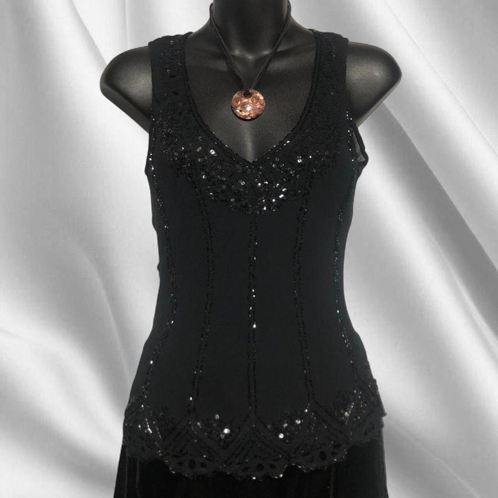 Vintage Black Beaded Blouse